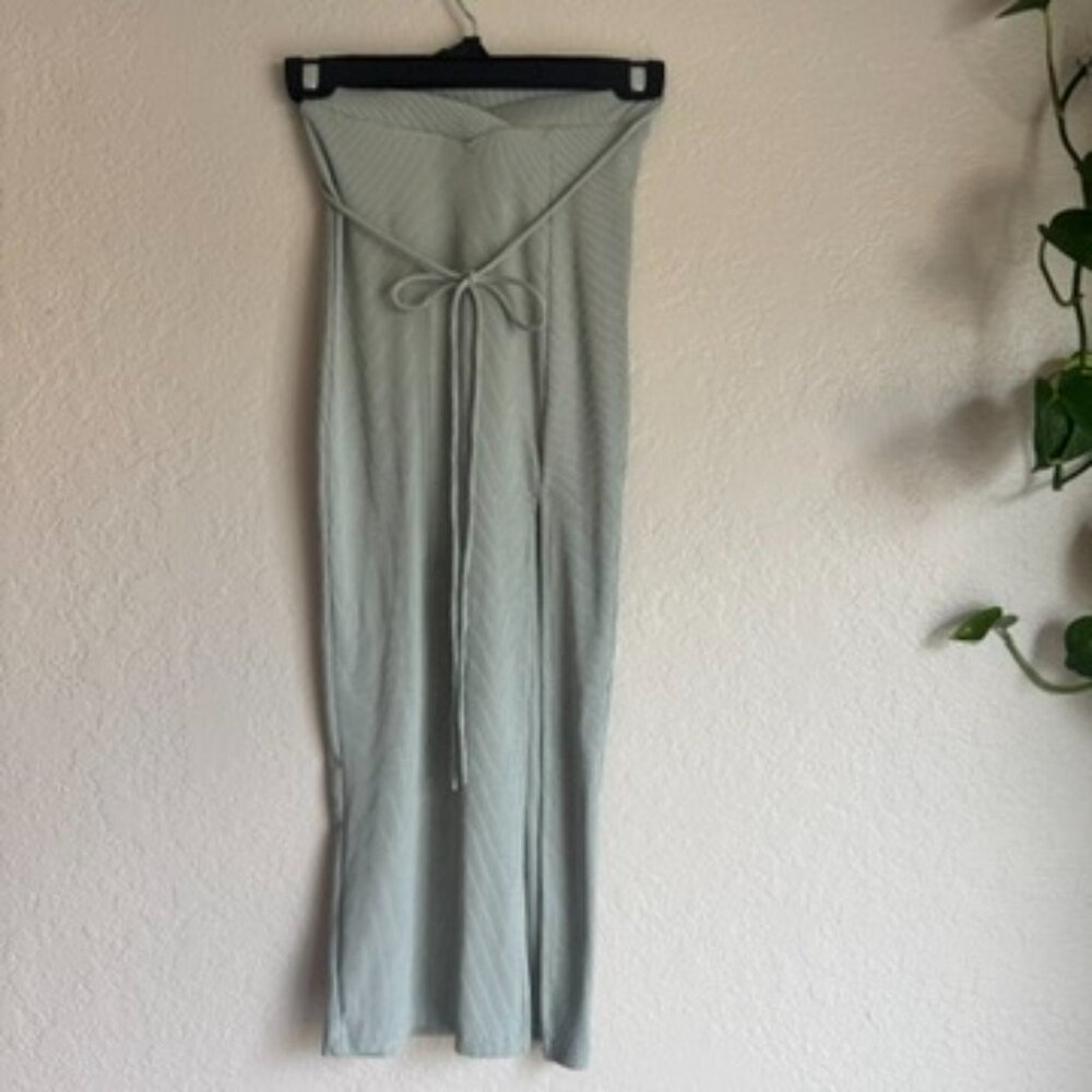 Princess Polly Ribbed Strapless Set – Top & Pants, Sage Green, Size 2 - Picture 3 of 7
